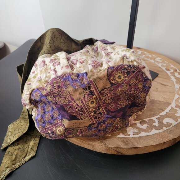 Vintage-Inspired Floral Drawstring Bag With Purple & Green Accents Cottagecore - Picture 8 of 11